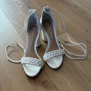 Gianni Bini White Braided Ankle Tie Strap Chunk Heels